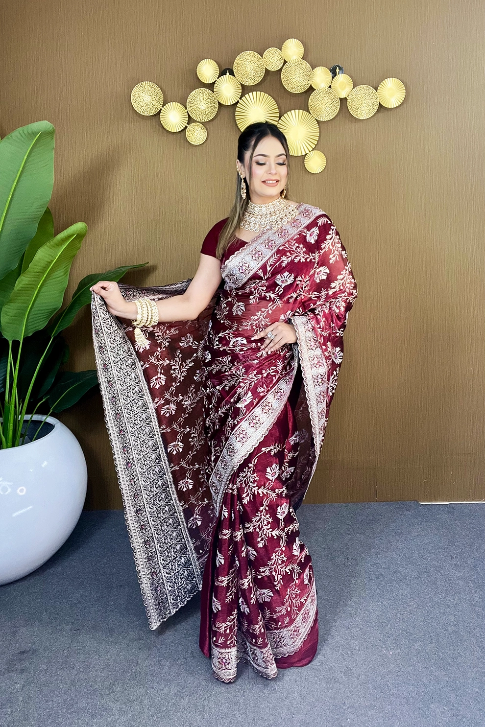 Merun jemi Chu Georgette party Saree